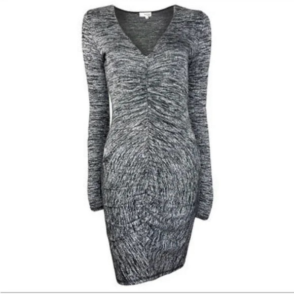 Aritzia Wilfred Free Shaik Gray Ruched V-Neck long Sleeve bodycon Medium Dress - Picture 1 of 9